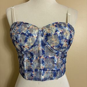 Lydia USA M Blue Push Up Bustier Crop Top Sexy Corset Bra Coquette Netted